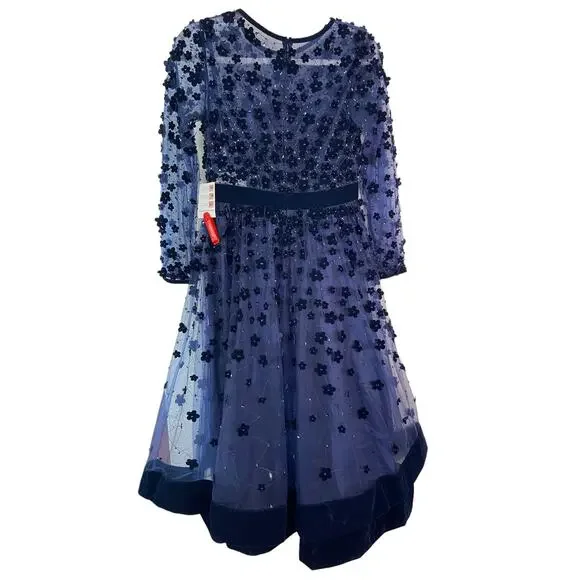 Mac Duggal Velvet Embellished Illusion High Neck 67007 Dress Midnight Size 8 - Picture 11 of 15